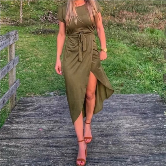 Bespoken For Dresses & Skirts - Brand New Dark Green Midi Maxi Faux Wrap Dress